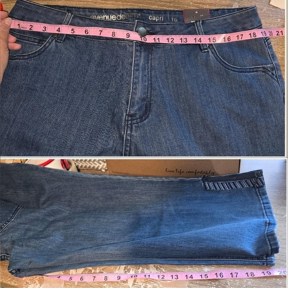 NWT! Avenue Denim Capri Side Zip Leg Cropped Blue Jeans Stretch Women's Plus 16 - Picture 8 of 8